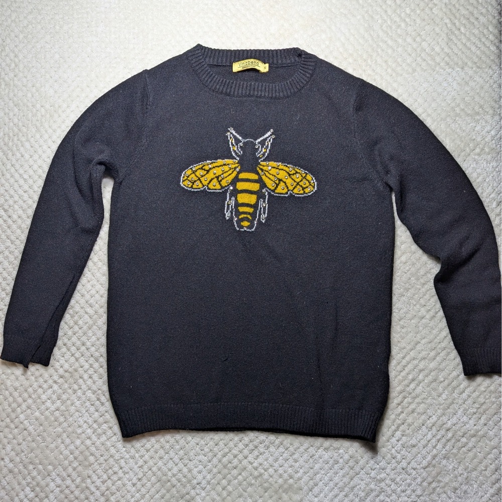 Vinizbena Black Knit Bee Sweater |‎ Italian Design | Medium